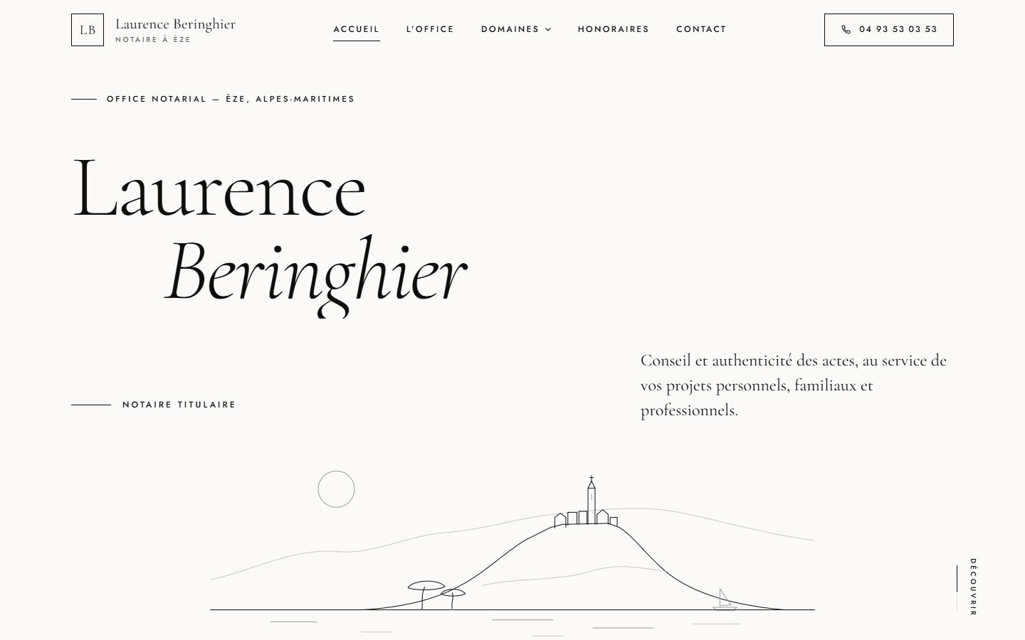 Page d’accueil du site de Maître Laurence Beringhier, notaire à Èze