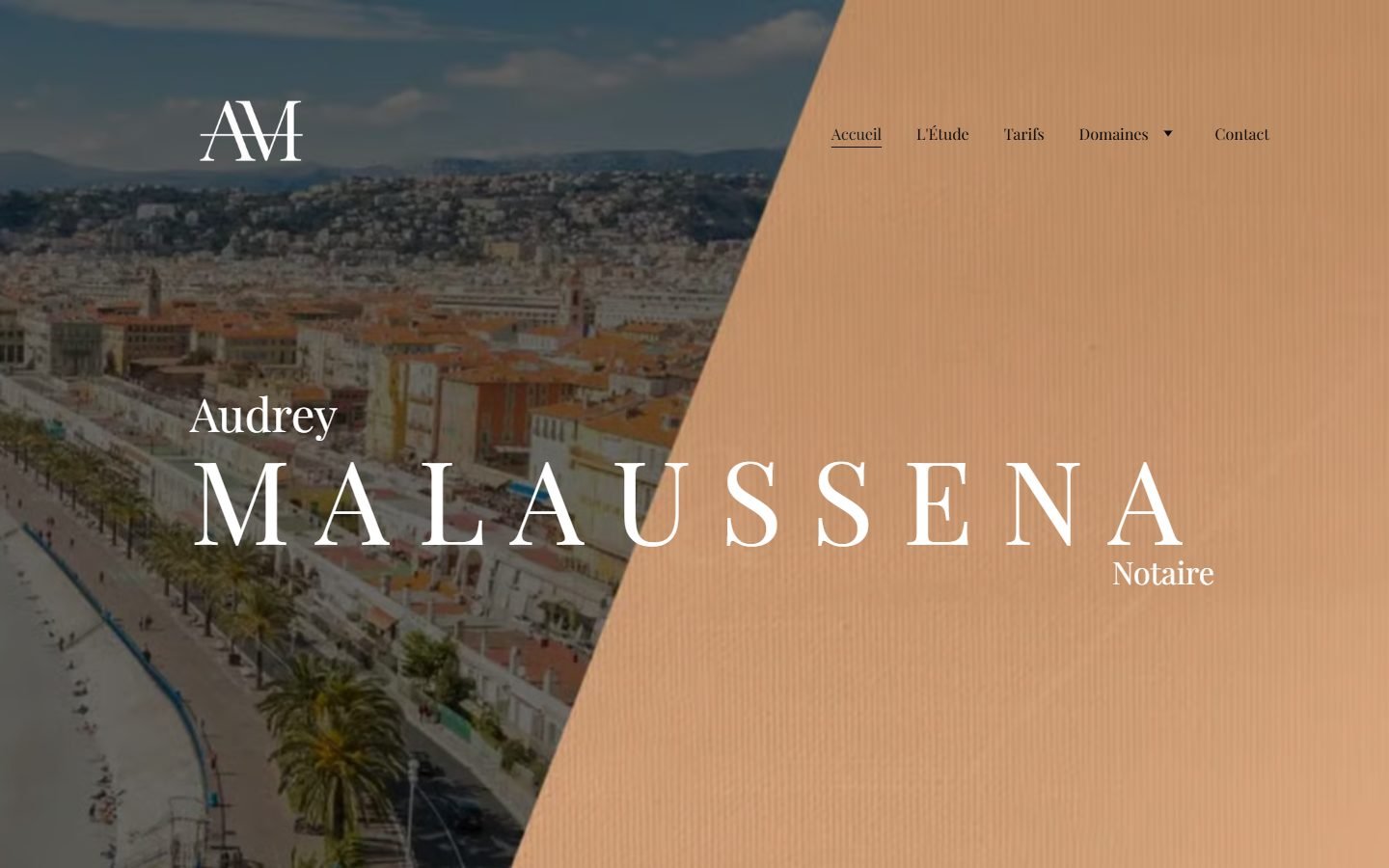 Page d’accueil du site de Maître Audrey Malaussena, notaire à Nice